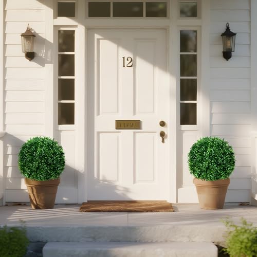 Yangrass Artificial Boxwood Topiary Ball Tree Set of 2, UV Resistant Artificial Outdoor Shrubs with Spike, Decorative Evergreen Fake Topiary Bushes Plant for Front Porch Garden - color: Boxwood