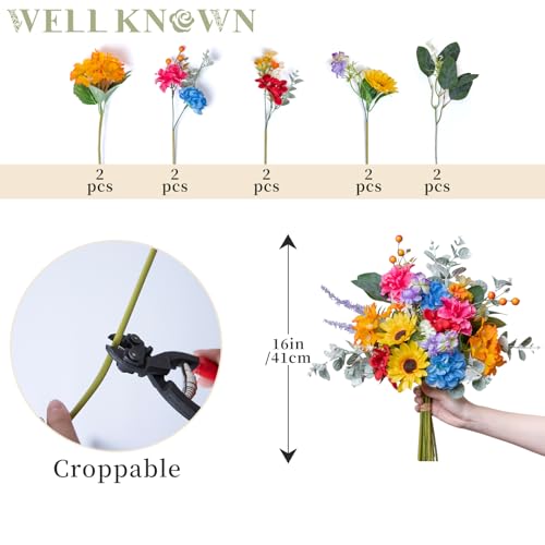 WELL KNOWN Artificial Flowers Bouquet, Colorful Spring Fake Flowers for Vase, Silk Faux Flowers DIY Table Centerpieces for Wedding Dining Room Kitchen Office Birthday Decor & Gift (Rainbow Sunflower) - color: Rainbow Colorful Sunflowers