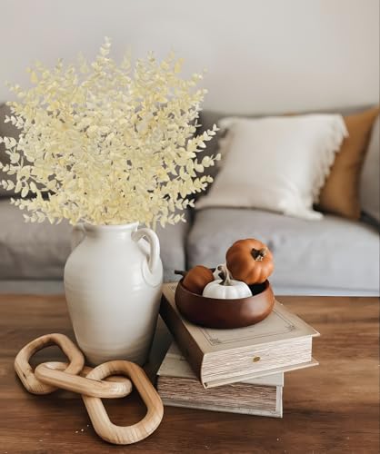 5 Stems Artificial Fall Greenery – 14.6" Eucalyptus Leaf Stems for Autumn Floral Arrangements, Thanksgiving Centerpieces, Fall Decor Bouquets, Soft Cream - color: Eucalyptus - Soft Cream