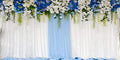AOFOTO 15x8ft Blue White Flowers Curtain Wedding Backdrop Romantic Floral Wall Drapes Bride Groom Ladies Girls Photoshoot Background for Wedding Reception Ceremoney Birthday Cake Table Decor Banner - size: 15x8ft