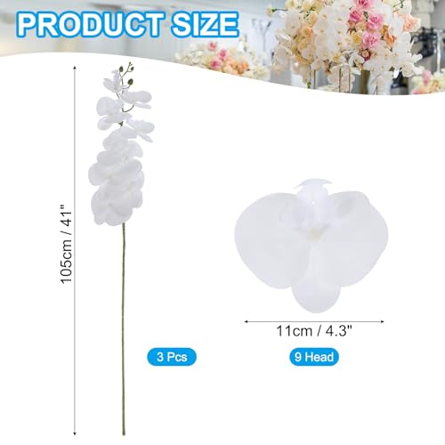 PATIKIL Artificial Orchid Stems 41", 3 Pack 9 Heads Faux Phalaenopsis Flowers Real Touch Fake Orchid Flower Branch for Vase Home Wedding Decoration, Pure White - color: Pure White