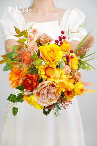Artificial Flower Combination Box Set Artificial Flower Loose Leaves and Stems DIY Wedding Center Bouquet Bride Wedding Baby Shower(Orange Yellow) - color: Orange Yellow