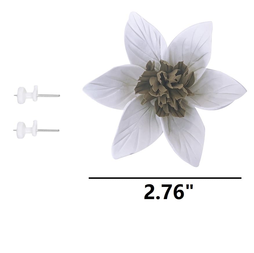 Ceramic Flower Wall Art, Artificial Flower Wall Sculpture，Handcrafted 3D Hanging Porcelain Flowers ,3D Wall Hanging Decor ,Porcelain Flower Wall Décor for Home，Hallway，Kitchen，Office (White Brown，Orange Blossom, 2.76") - color: White Brown，Orange Blossom,