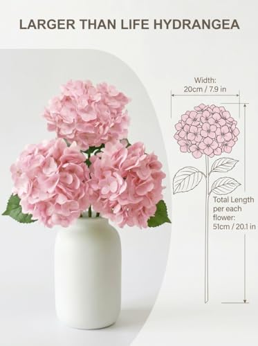 3 Pcs Real Touch Pink Hydrangea Artificial Flowers - 20" Large Jumbo 3D Latex Light Blush Pink Faux Hydrangeas for Baby Shower, Wedding Centerpieces, Vase Floral Arrangement (Light Pink) - color: Light Pink