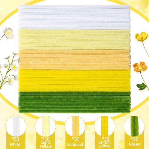 Peryiter 371 Pcs Pipe Cleaners Flowers Kit, Pipe Cleaners Chenille Stems Bulk with Floral Wire Gardening Tape Stamen, Fluffy Limpiapipas para Flores for DIY Mother's Day Decor(Light Yellow) - color: Light Yellow