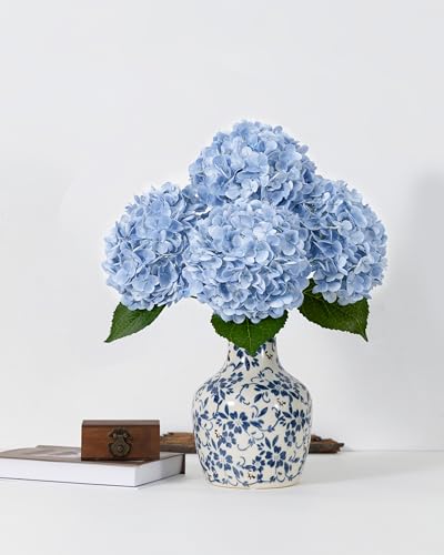 DuHouse 4Pcs Large Hydrangea Artificial Flowers,Latex Real Touch Hydrangeas Lifelike Hydrangea Flower for Home Wedding Bouquets Centerpieces Party Living Room Decoration(Blue) - color: Blue, size: 4pcs