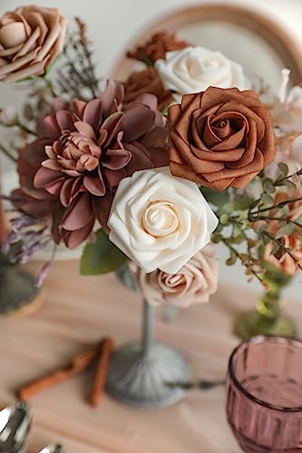 Rose Artificial Flowers 25pcs Dusty Rose Ombre Colors Foam Fake Roses with Stems for DIY Wedding Bouquets Bridal Shower Centerpieces Party Tables Home Decorations - color: Dusty Roses