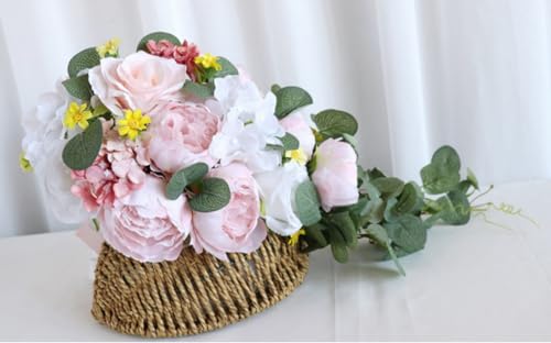 9.8 Inch Cascading Bridal Bouquet Waterfall Cascade Wedding Bouquet Bride with Artificial Rose Peony Flower Rustic Boho Wedding Ceremony Bouquet Pale Pink and White - color: Pale Pink & White