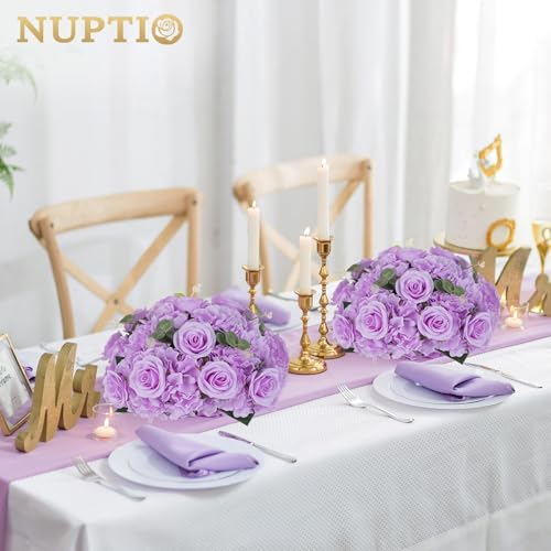 NUPTIO Flower Balls Flowers for Centerpieces: 2 Pcs 15.7 inch Diam Light Purple Artificial Rose Fake Flower Ball Arrangement Bouquet Wedding Centerpieces for Tables Wedding Centerpiece Decorations - color: Light Purple, size: 15.7" Diam - 2 PCS
