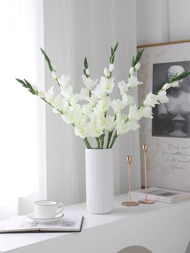 White Gladiolus Artificial Flowers 33.07 in Long Artificial Flowers Gladiolus Flowers 5 PCS Silk Gladiolus Flowers Fake Flowers Faux Gladiolus for Home Wedding Garden Arrangement Decor(White) - color: White