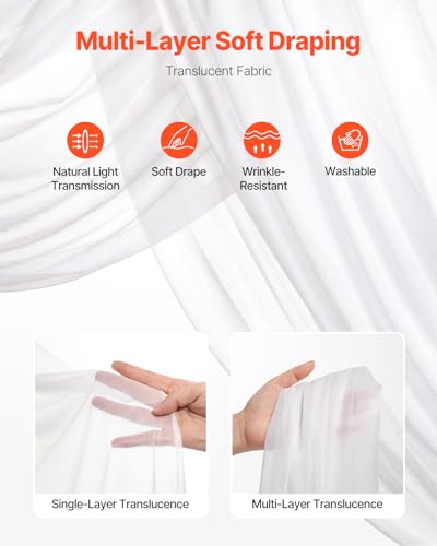 VEVOR Artificial Wedding Arch Flowers Kit, White Wedding Arch Flowers with Drapes Kit (Pack of 4) - 2 Pcs Floral Arrangement, 2 Pcs Sheer Drapes, for Ceremony Bouquets Reception Backdrop Decoration - color: White, size: 4 Pcs