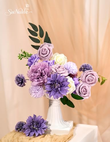 Purple Flowers Artificial Roses Combo Set Fake Purple Silk Flowers Faux Flowers Mix Chrysanthemum Dahlia with Stems for Wedding Bouquets Baby Bridal Shower Party Floral Arrangements Decor - color: Purple, size: The Modern Classic