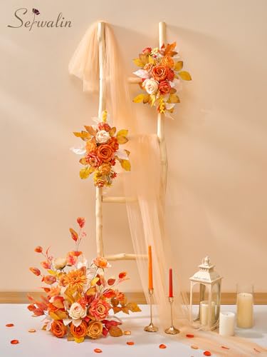 Serwalin Artificial Spring Flowers, Orange Silk Fake Flowers with Stems, Autumn Sunflower Faux Flowers for Wedding Bridal Baby Shower Party DIY Craft Home Cake Decoration - color: Orange Sunflower, size: Square