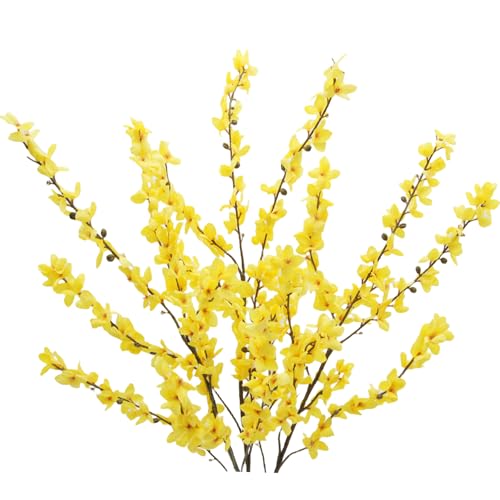 FERIAL3Pcs Artificial Forsythia Flower Branches Spring Summer Yellow Silk Fake Winter Jasmine Artificial Orchids Long Stem 41 Inch for DIY Floral Arrangement Wedding Party Home Office Decorate - color: Yellow-3
