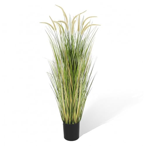 KOL Artificial 5ft Horsetail Reed Grass – 59in Tall Faux Grass Plant in Pot, Indoor Outdoor Artificial Greenery for Home, Office, Wedding & Party Decor - size: 5FT