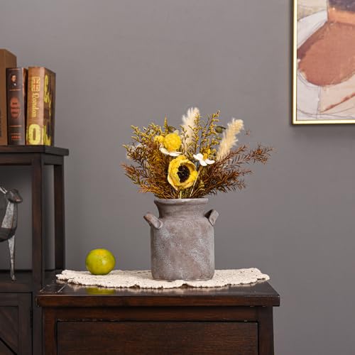 Quoowiit Ceramic Rustic Farmhouse Vase, Distressed Decorative Flower Vases for Home Decor, Ideal Shelf Decor, Boho Vase for Living Room Bedroom Kitchen Office Centerpiece Table Decorations - color: 6 Inch-brown