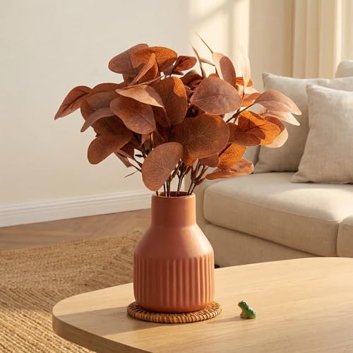 Artificial Eucalyptus Greenery Stems in Ceramic Vase 10Pcs Fake Plants Eucalyptus Leaves for Centerpiece Table Decorations Home Room Decor Office Desk Decor Small Fall Plant Decor - color: Orange