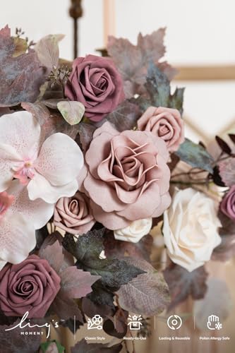 Ling's moment Dusty Rose Mauve Artificial Flower Garland Wedding Arch Flowers Floral Swags Rose Arrangements for Sweetheart Table Easel Wall Entryway Board Backdrop Decor 2PCS - color: Pk-dusty Rose & Mauve