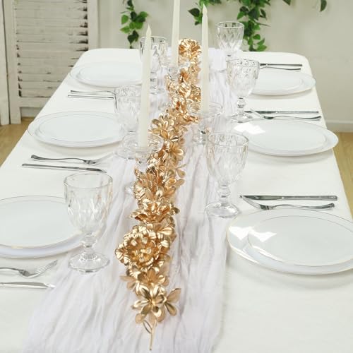 Efavormart 6.5ft Metallic Gold Artificial Magnolia and Jasmine Flower Garland, Shimmering Floral Hanging Vine for Table Runners, Arches and Backdrop Decor - color: Type8