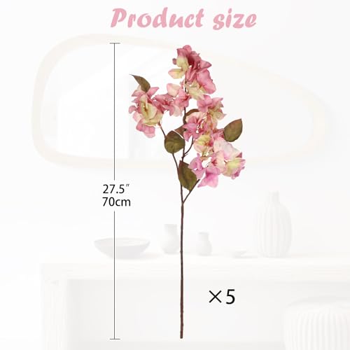 Briful Bougainvillea Artificial Flowers 5 Pack 27.5" Fake Bougainvillea Floral Stems Realistic Silk Flower Arrangements for Home Weddings Parties Table Vase Centerpiece Decor(Old Pink) - color: Pink