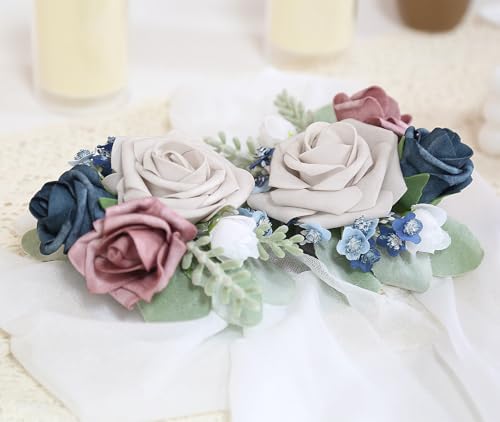 2pcs Wedding Shoulder Corsage Artificial Flowers Navy Blue Pink Fake Rose Flowers for Girl/Mother Homecoming/Prom Bride Bridal Anniversary Party Corsages Wrist Decor (Navy Blue Pink) - color: Navy Blue Pink