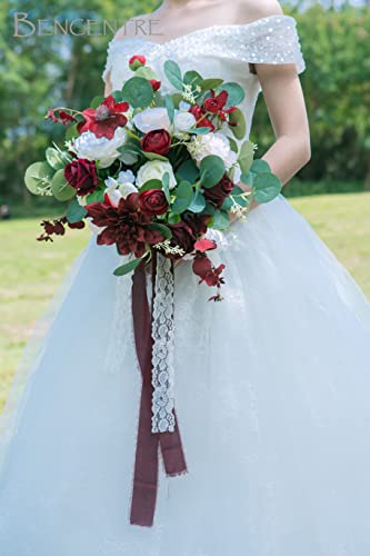 14 Inch Burgundy Bridal Bouquet,Fall Wedding Bouquet,Bride Bouquets for Wedding Ceremony Anniversary, Party and French Rustic Vintage Wedding,Artificial Flowers - color: Burgundy, size: 14 Inch
