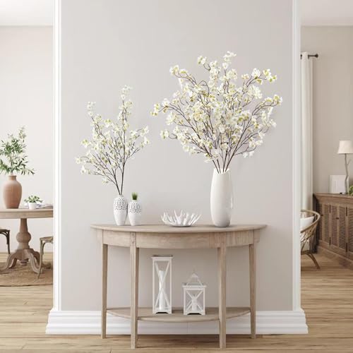 Sggvecsy Artificial Cherry Blossom Flowers 4 Pcs Faux Cherry Blossom Stems Faux Silk Cherry Blossom Branches 41’’ Fake Flowers Long Stems for Vase Arrangements Home Wedding Table Decor (White) - color: New White