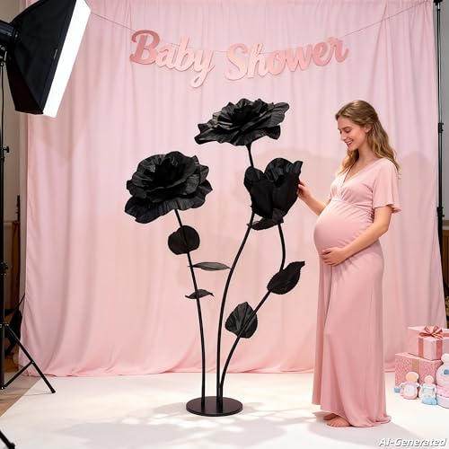Giant Artificial Rose Decor, Oversized Standing Flower for Wedding Receptions, Photo Shoots, Parties & Romantic Spaces (Black) - color: Black