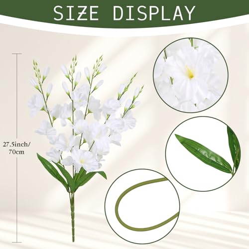 2 Bundles White Gladiolus Artificial Flowers 10 Heads 26.38" Silk Flowers Faux Gladiolus Flowers for Wedding Centerpieces, Home Table Party Decor(White) - color: White