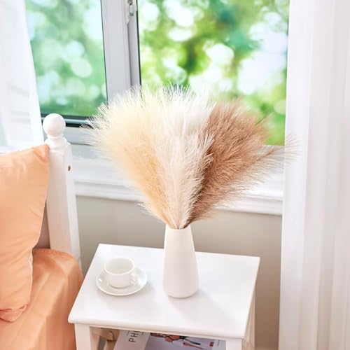Serwalin 𝟲𝟬pcs Pampas Grass Decor, 𝟭𝟳.𝟳Inch Pampas Grass Home Decor, Faux Pampas Grass Bulk Boho Decor, Artificial Fake Flowers Fluffy, Vase Filler Faux Pampas Decoration Ivory Beige Sand - color: G Ivory & Beige & Sand