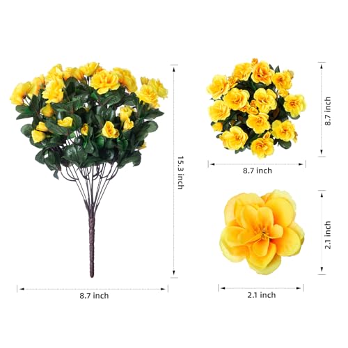 Ivydale Artificial Fake Flowers Plants for Outdoor Outside Spring Decor, Faux Silk Yellow Camellia UV Resistant Look Real for Planter Pot Porch Patio Balcony Garden Yard, 3 Large Bundles - color: Yellow