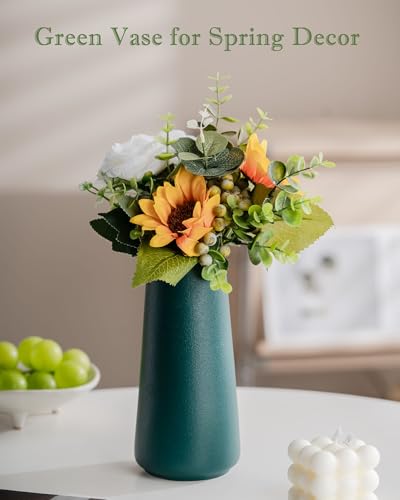 Green Vase - 8" Big Green Ceramic Flower Vase for Home Decor, Minimalism Farmhouse Style for Vintage Table/Shelf Centerpieces, Fireplace Bedroom Kitchen Living Room Office Decorative - color: Green, size: Big