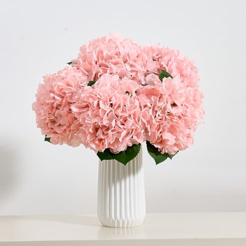 8Pcs Blush Fake Flowers Silk Hydrangea Artificial Flowers Bouquets Faux Hydrangea Stems for Home Table Centerpieces Wedding Party Decoration - color: Blush