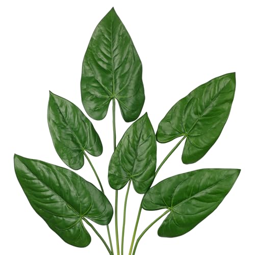 Hollyone 6 Pack Artificial Anthurium Leaves with Stems Real Touch Faux Anthurium Safari Leaf Fake Palm Tropical Plants for Vase Hawaiian Luau Party Jungle Beach Table Home Wedding Kitchen Decor - color: Anthurium, size: Leaves Stem