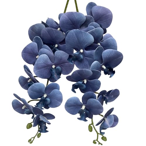 FagusHome Artificial Phalaenopsis Flowers Branches 9 Large Blooms Artificial Orchid Flowers Stem Plants 42 Inches 2 Pcs for Home Wedding Décor (Dark Blue) - color: Dark Blue