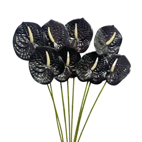 Corkwaw 8 Pcs 23-5/8 inch Artificial Anthurium Flowers Real Touch Fake Flower for Table Centerpieces Arrangement and Bridal Wedding Festival Decor Flower Arrangement (Black) - color: Black