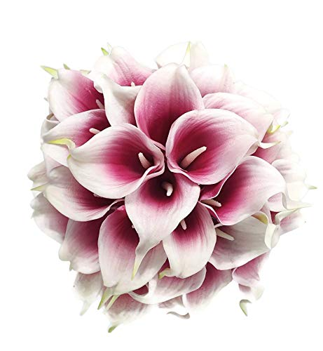 Floral Kingdom Artificial Calla Lily Flowers, 20 Pack, 14 Inch, Mauve White, Real Touch Latex - Wedding Centerpieces, DIY Floral Arrangements, Home Decor - color: Mauve White