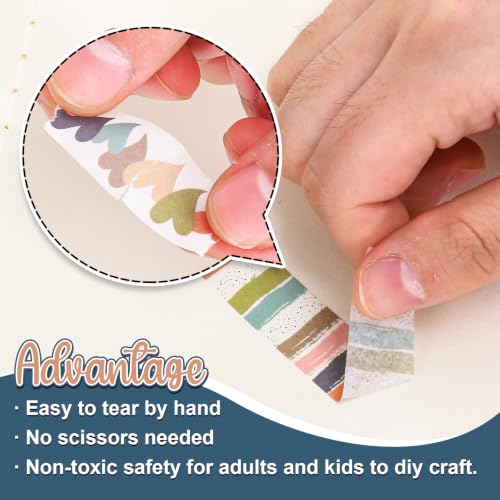 FYSUIMU 12 Rolls Boho Washi Tape Heart Handprint Polka Dots Decorative Masking Tapes Boho Colors Gift Wrapping Paper Tape for Scrapbook Journal DIY Art Crafts - style: Boho