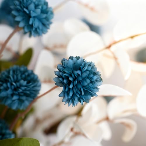 Artificial Petunia Arrangement,Weather Resistant Polyester, 12bunches Artificial Flowers Mixed Blooms, Indoor Outdoor Hanging Basket for Home Patio Garden (Haze Blue+White Eucalyptus) - color: Haze Blue+white Eucalyptus