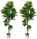 5.6FT Artificial Fiddle Leaf Fig Tree with White Pot, 2 Pack Faux Plant Indoor Outdoor Fake Tree for Home, Office, Living Room Decoration - size: 5.6ft