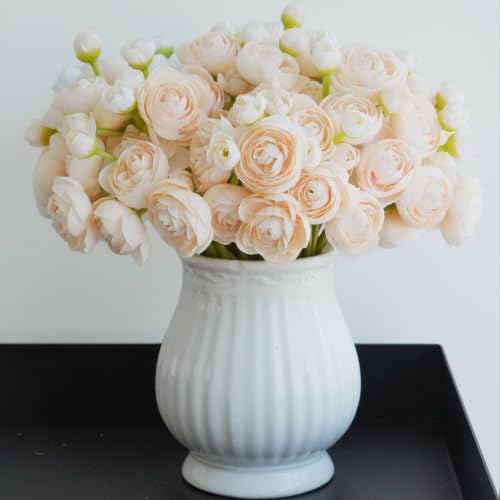 18 Pcs Champagne Ranunculus Artificial Flowers Silk Ranunculus Flowers Bulk Real Touch Mini for Wedding DIY Bouquets Home Decor Arrangements - color: Cream