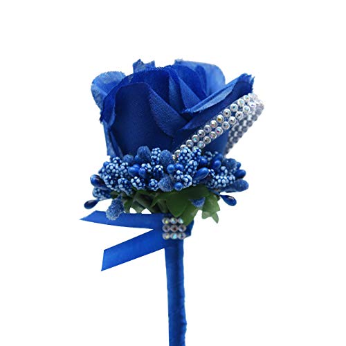 2 PCS Wedding Boutonniere Artificial Flower Groom Groomsman Corsage Rose Silk Suit for Wedding Prom Homecoming Royal Blue - color: Royal Blue