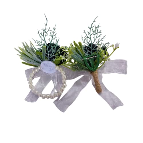 Rikyo Rose Wrist Corsage Wristlet Band Bracelet and Men Boutonniere Set, 2 Pack, Corsage for Prom, Bride Hand Flower Flowers Ceremony, Wedding Party Prom Decor, DIY Petals Hair Hat Wreath (Black) - color: Black