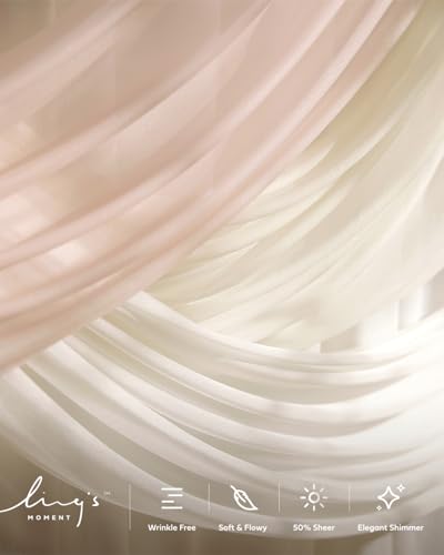 Ling's moment Deluxe Spring Artificial Wedding Arch Flowers with Drapes Kit-Pack of 5, 2pcs Flower Arrangements 3pcs Hanging Sheer Drapes Cream Ceremony Arbor Reception Backdrop Rose Floral Decoration - color: Pk-cream