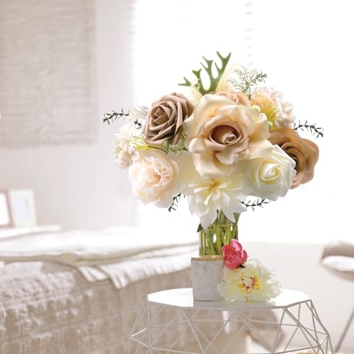 JUSTOTRY Artificial Flowers Box Set Silk Flower Foam Fake Rose with Stems Floral Accessories for DIY Wedding Bouquets Centerpieces Tables Decorations