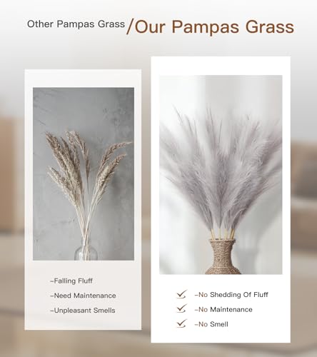 9 Pcs 45" Tall Pampas Grass Grey Decor, Long Stem Artificial Flower Floor Vase Large Faux Floral Pompas Fake Plants Dried Bouquet Arrangement Vase Filler for Boho Home Wedding Decoration - color: 9 Pcs 45" Grey Style