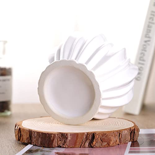 VanEnjoy 6 inch Modern Ribbed Design Small White Ceramic Decorative Tabletop Centerpiece Vase Flower Pot - White Spiral - style: Tropical