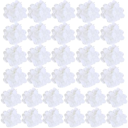 HinyoCo 32 Pcs Silk Hydrangea Artificial Flowers Hydrangea Heads No Stems, Used for Home Wedding Party Decoration (White) - color: White