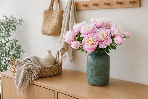 4 Pcs Silk Peonies Artificial Flowers Bulk Faux Peony Bouquet Fake Flower for Wedding Bridal Shower Centerpieces DIY Floral Arrangements Home Party Decorations (Peach Red) - color: Peach Red