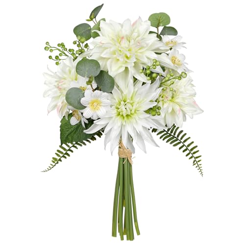 GnFlus Artificial Dahlia Flower Stems 9PCS White Faux Dahlia & Daisy Silk Flowers Realistic Fake Flowers for Vase Centerpiece Wedding DIY Bridal Bouquet Party Home Decor - color: Dahlia, White, size: 1 Pack